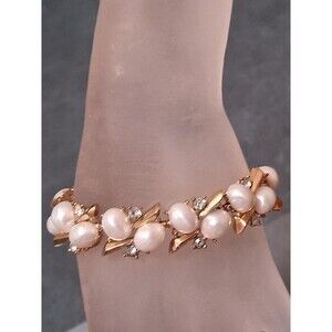 Vintage Trifari Half Pearl Rhinestone Bracelet